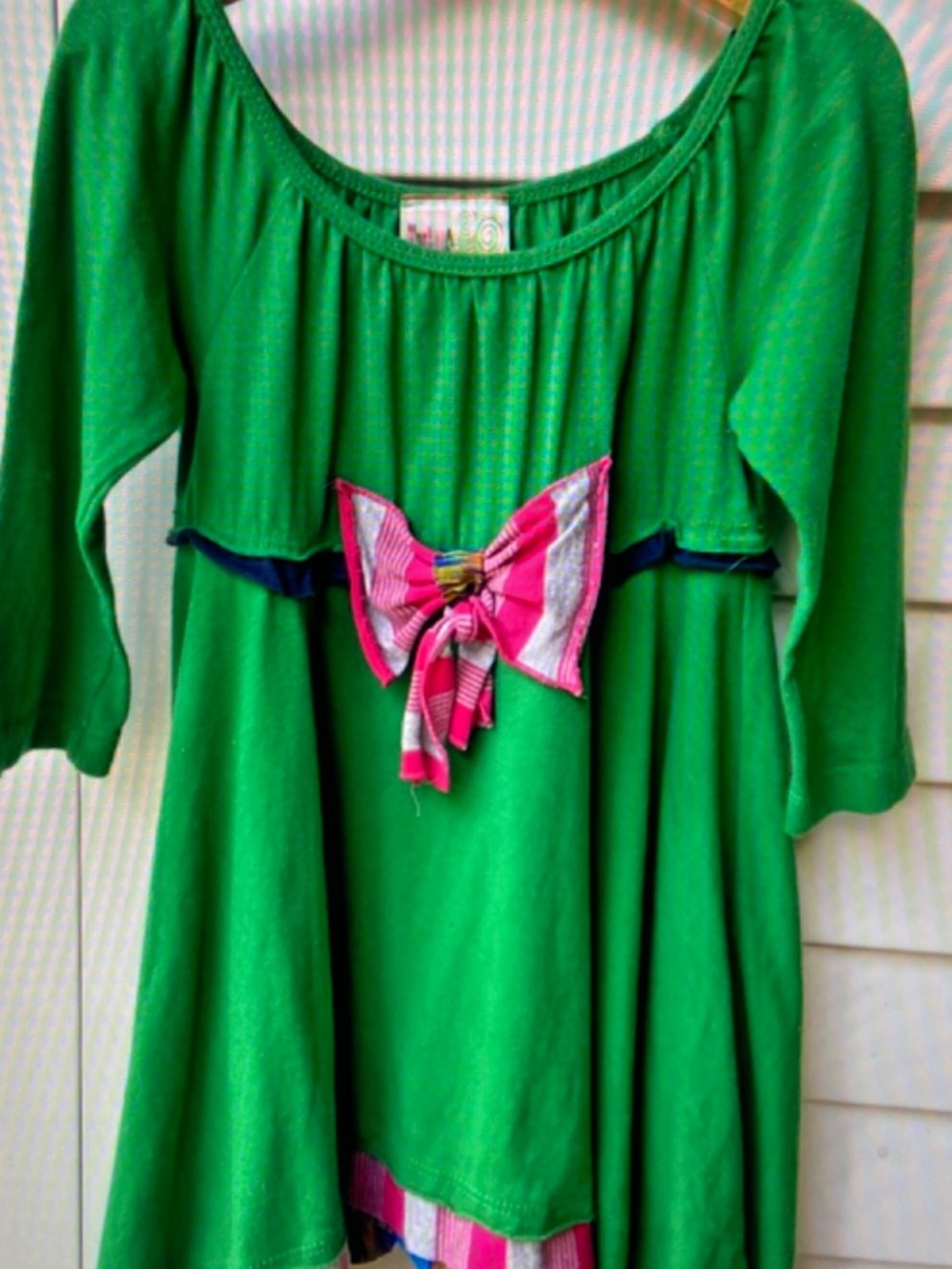 Twigs and Twirls Dress Green- multicolor Dress Size 2T Long sleeve Fall Bow